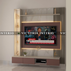 Premium open space TV unit with louvers in plywood finish